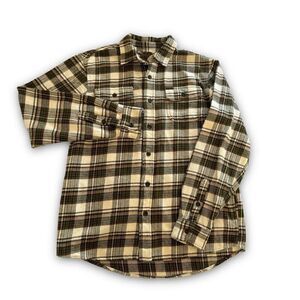 Orvis Plaid Flannel Button Shirt Men Cotton Green Brown Check Soft Heavy Medium